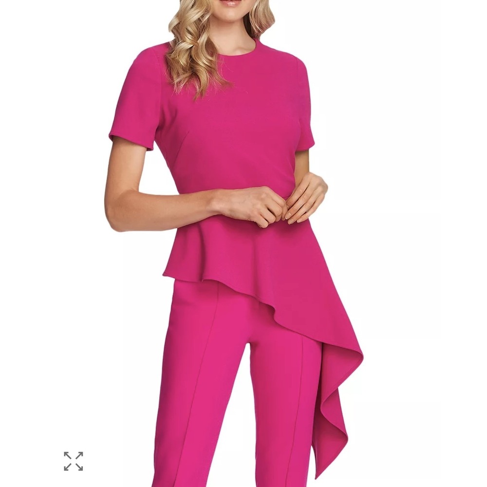 Vince Camuto Fuchsia Asymmetrical Crepe Peplum Blouse Top Size L
